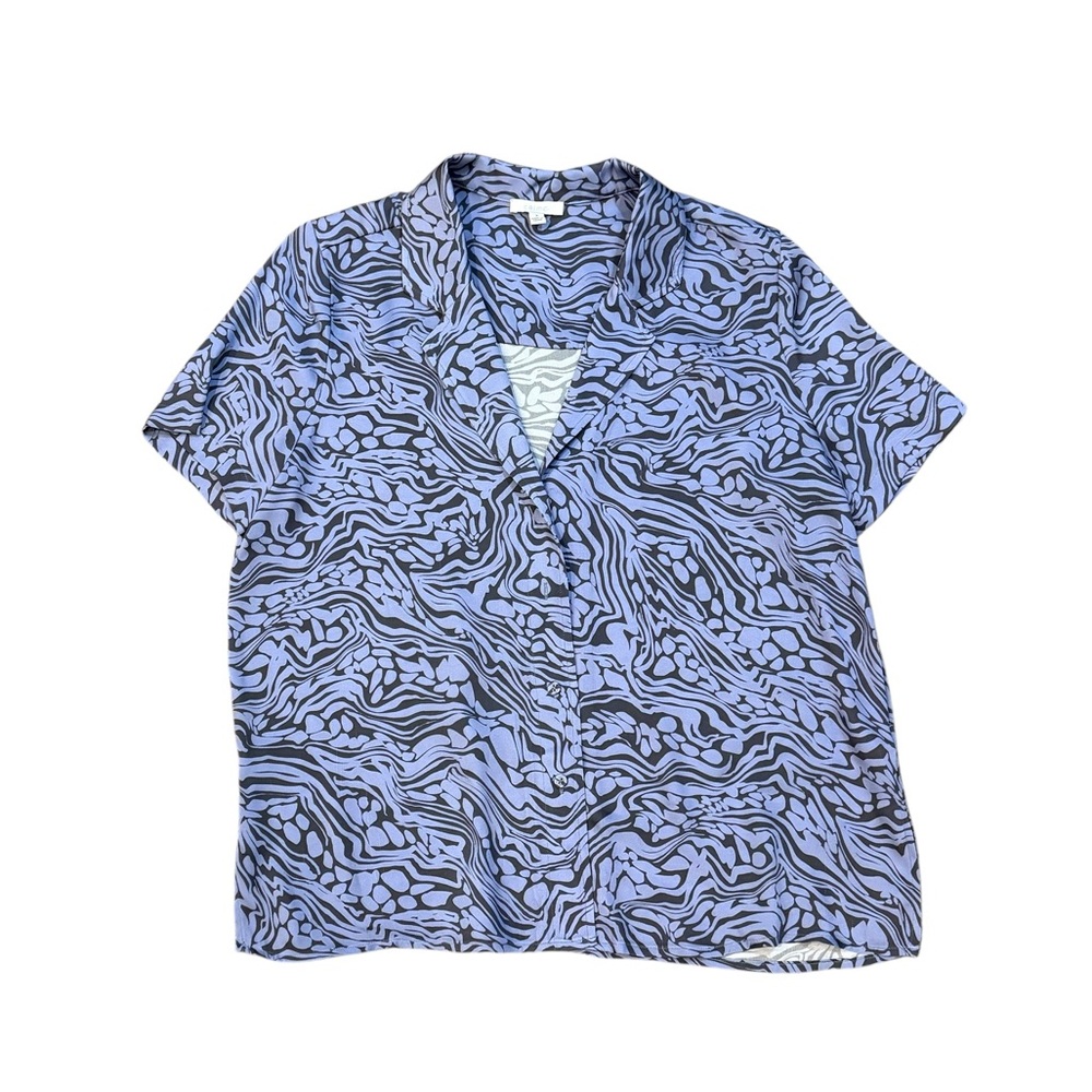 JOHNNY WAS Calme Silk Blend Wavy Print Black Blue Button Down Blouse Women’s S - Picture 4 of 10